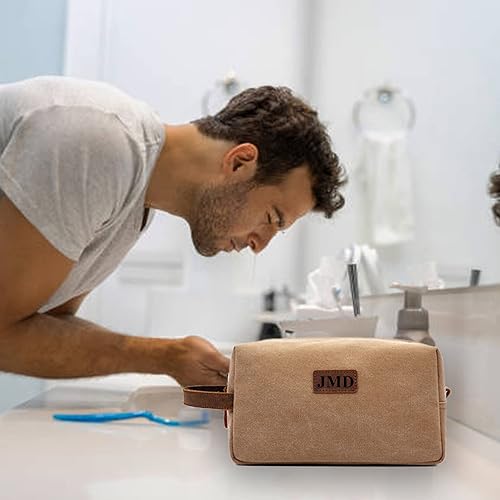 Miniatura 5 de Neceser de aseo personalizado para hombres kit de dopp de lona personalizado para afeitar grabado con láser kit de lona de cuero para viajes regalo