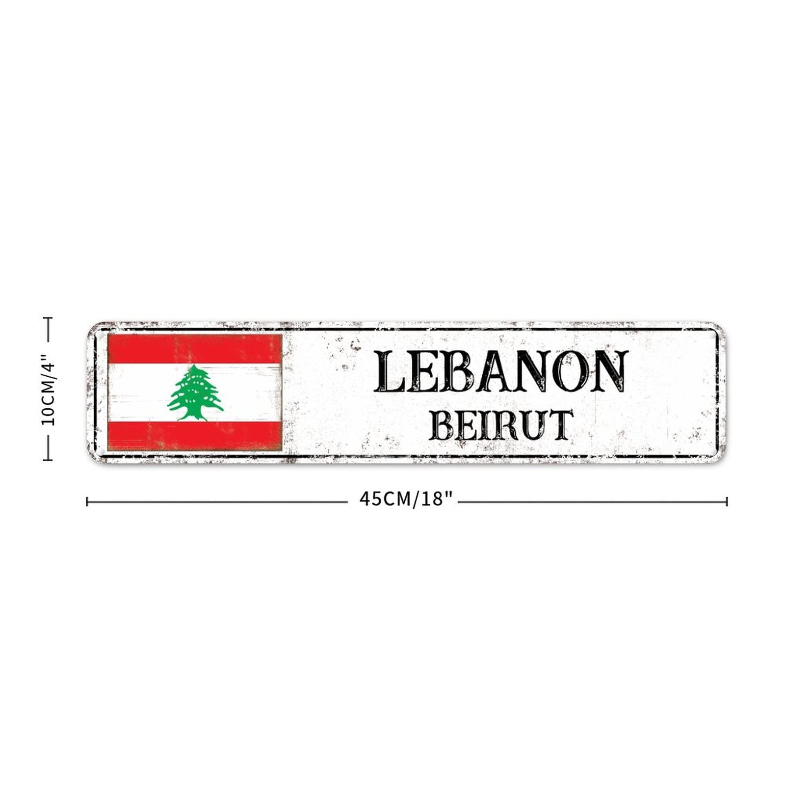 Lebanon Country Souvenir Vintage Metal Sign Beirut Capital City Retro Metal Sign Lebanon Flag Wall Art Decorative Sign National Flag Quality Metal Sign for Restaurant Cafe Pub Bar 18x4in