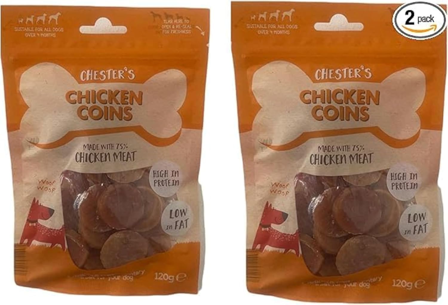 Chester’s Chicken Coins Made with 75% Chicken Meat – Delicious Complementary Treat for Dogs- 2 x 120g each
