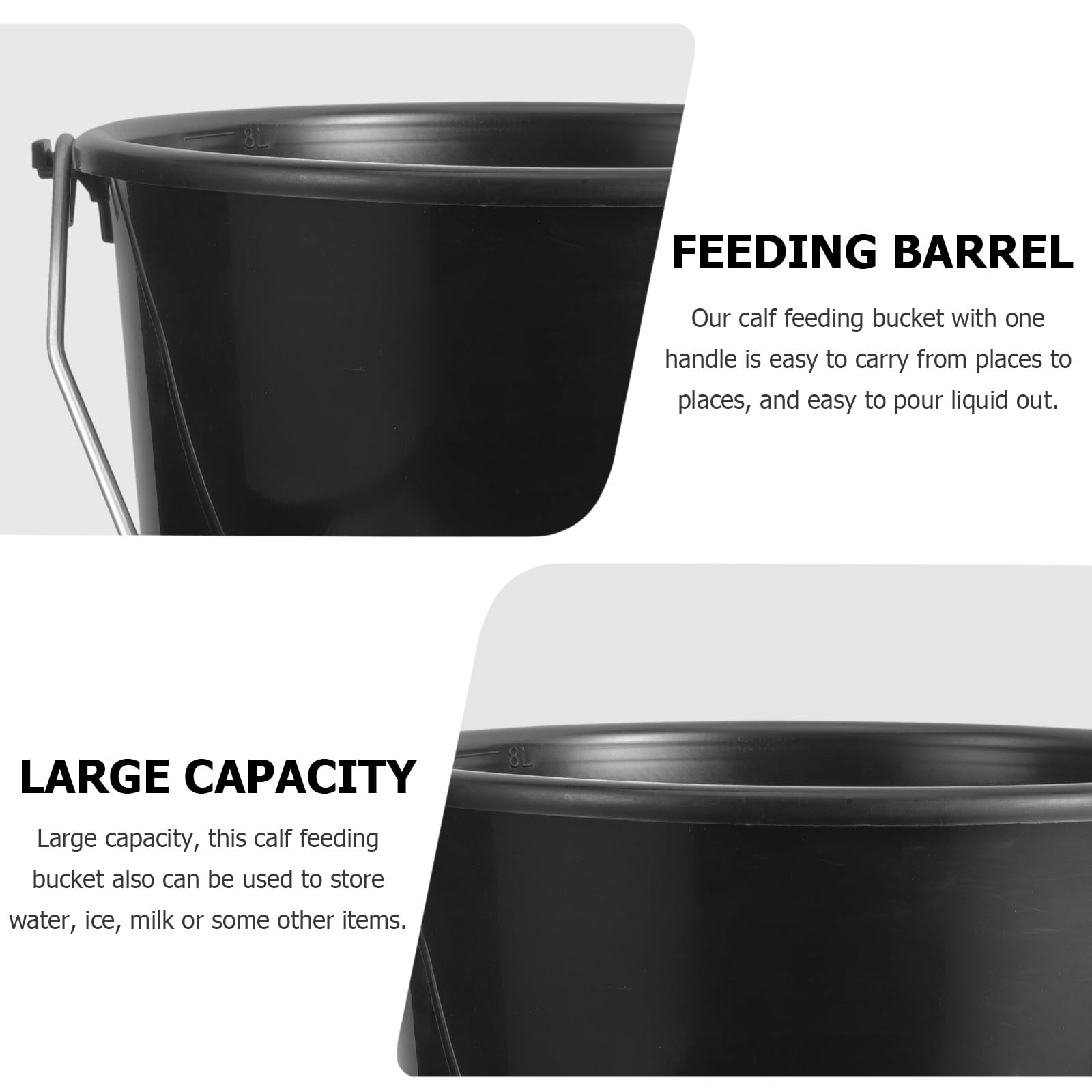 Cubo portátil de 8 litros para alimentación de terneros con asa, contenedor de plástico grueso para agua y pienso para terneros de granja, suministro multifuncional de ganado para uso en ranchos