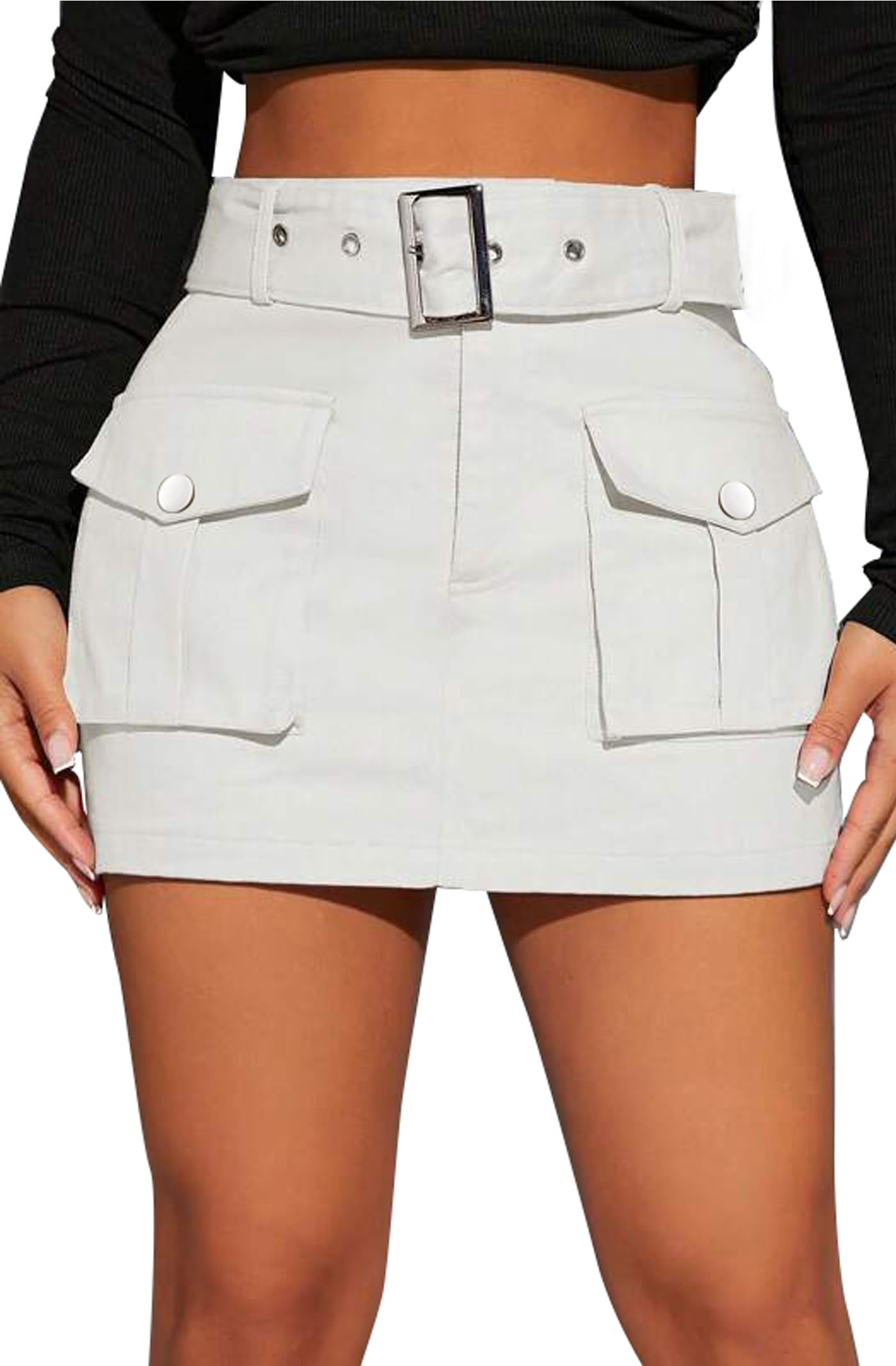 Women's Cargo Skirt Mini Cargo Skirts for Women Denim Skirt with Belt and Pocket