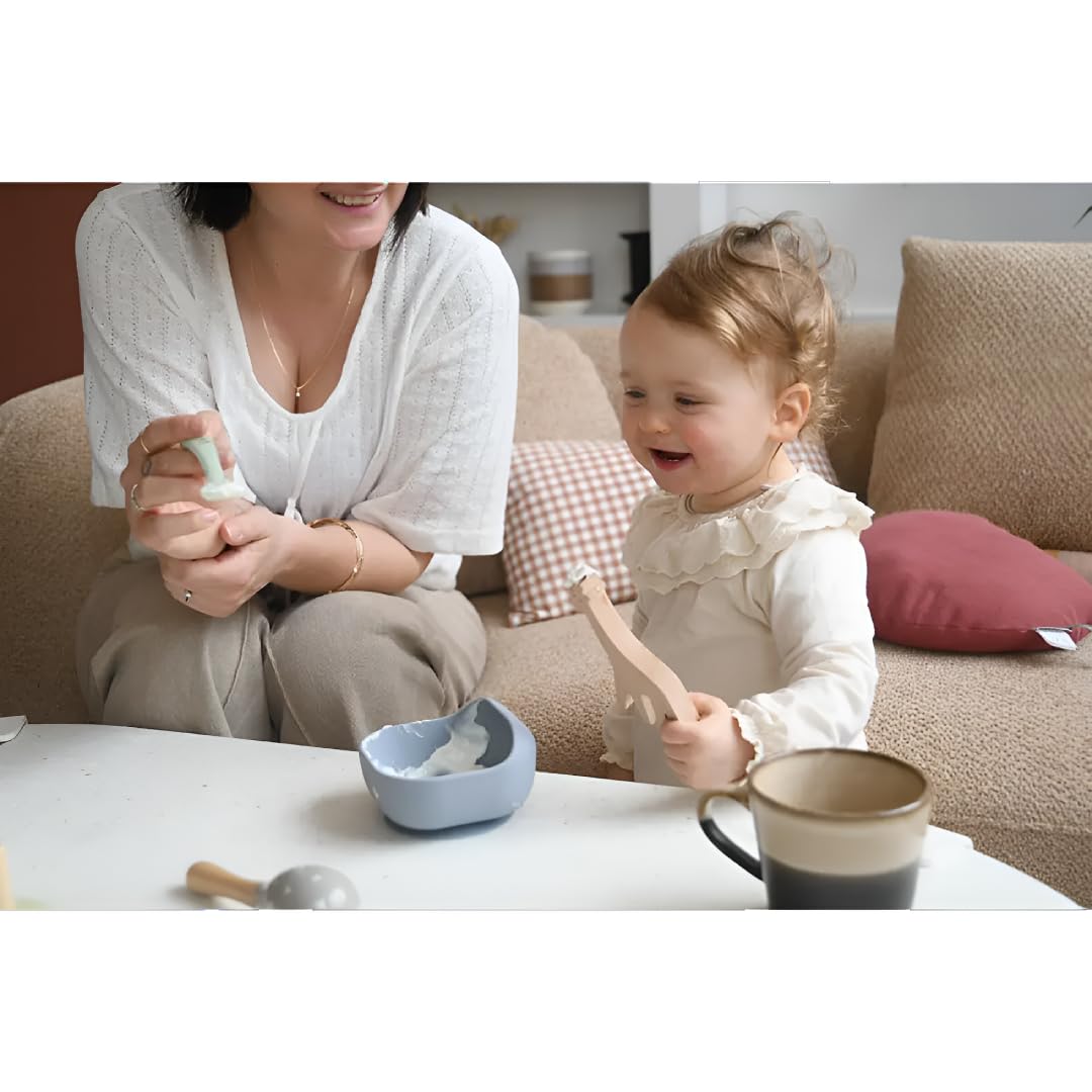 BÉABA Bol de Silicona con Ventosa, Cuenco para Bebés y Niños, Antideslizante, Antivuelco, Se adhiere a la perfección a la mesa y bandeja de la trona, Microondas, Comida Infantil, Gris