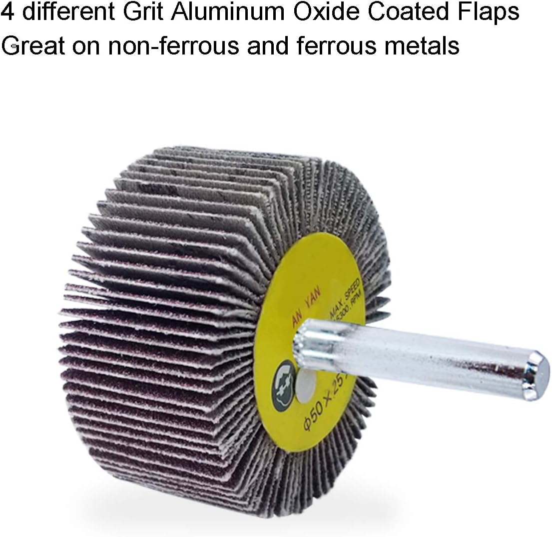M-jump 12 Pcs 2”X 1” X1/4” Flap Wheels Set –3 pcs Of Each 40 60 80 and 120 Grits Aluminum Oxide for Remove Rust and Weld Burr – 1/4 Shank Fits All Drills : Industrial & Scientific