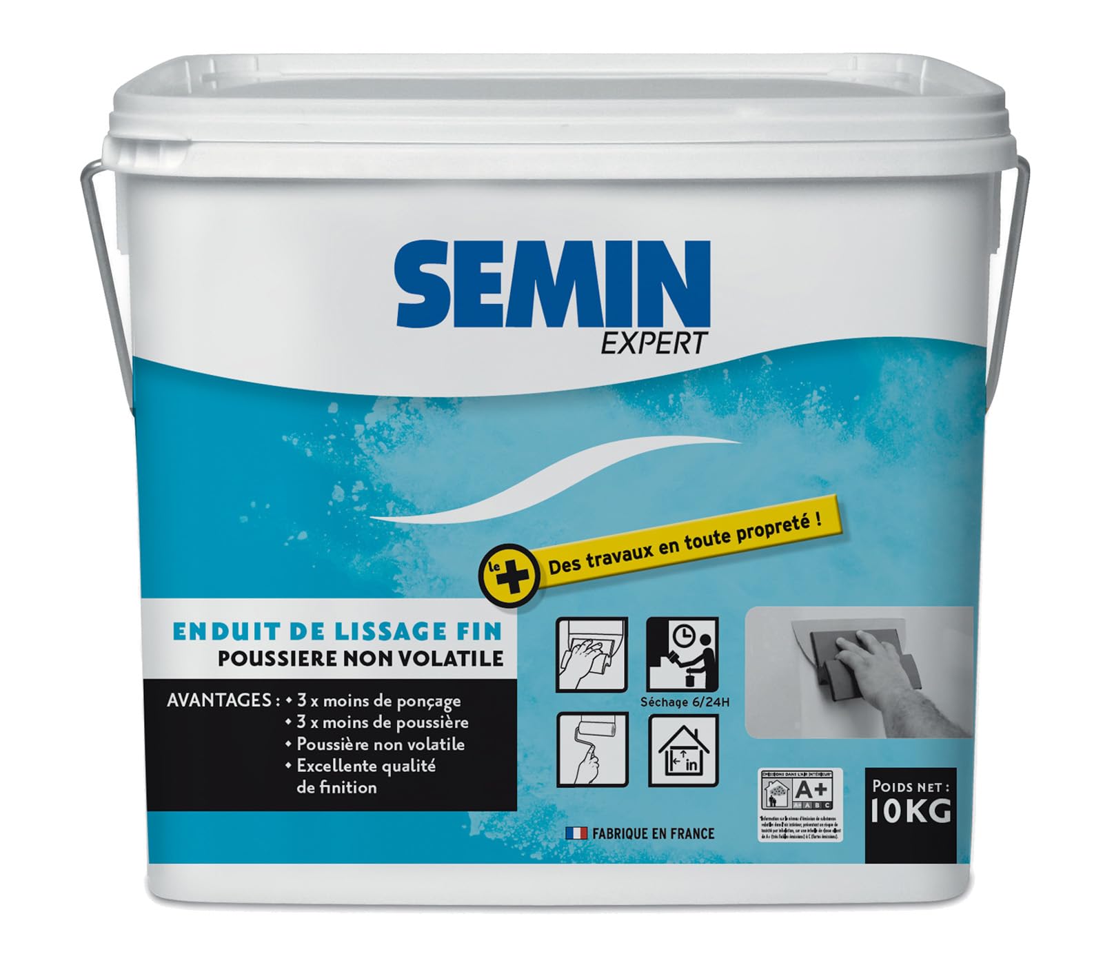 Semin - Enduit de Lissage pour Finition des Murs - Intérieur - Seau de 10 kg