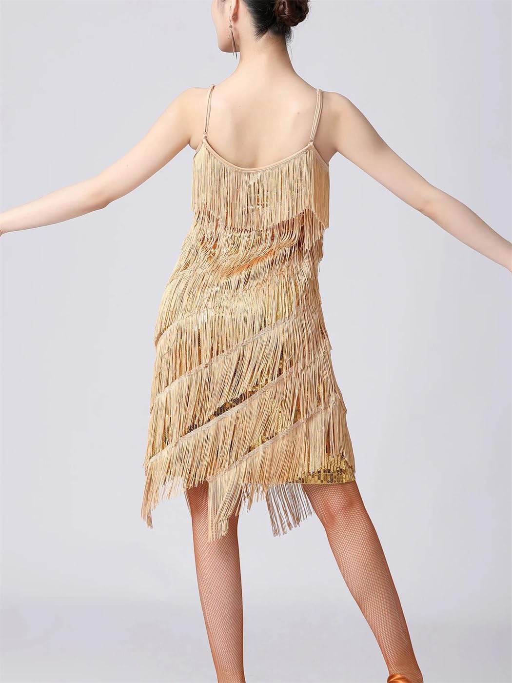 Vestido de jazz latino sin mangas con borlas para mujer, sexy, con lentejuelas, para salsa