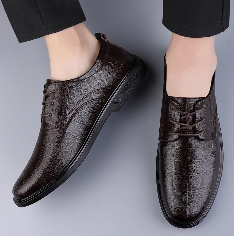 Mens Genuine Leather Fashion Oxford Shoes Men's Slip On Pointed Toe Classic Formal Business Derbys Shoes Casual Office Walking Dress Shoes(Brown,8.5)3