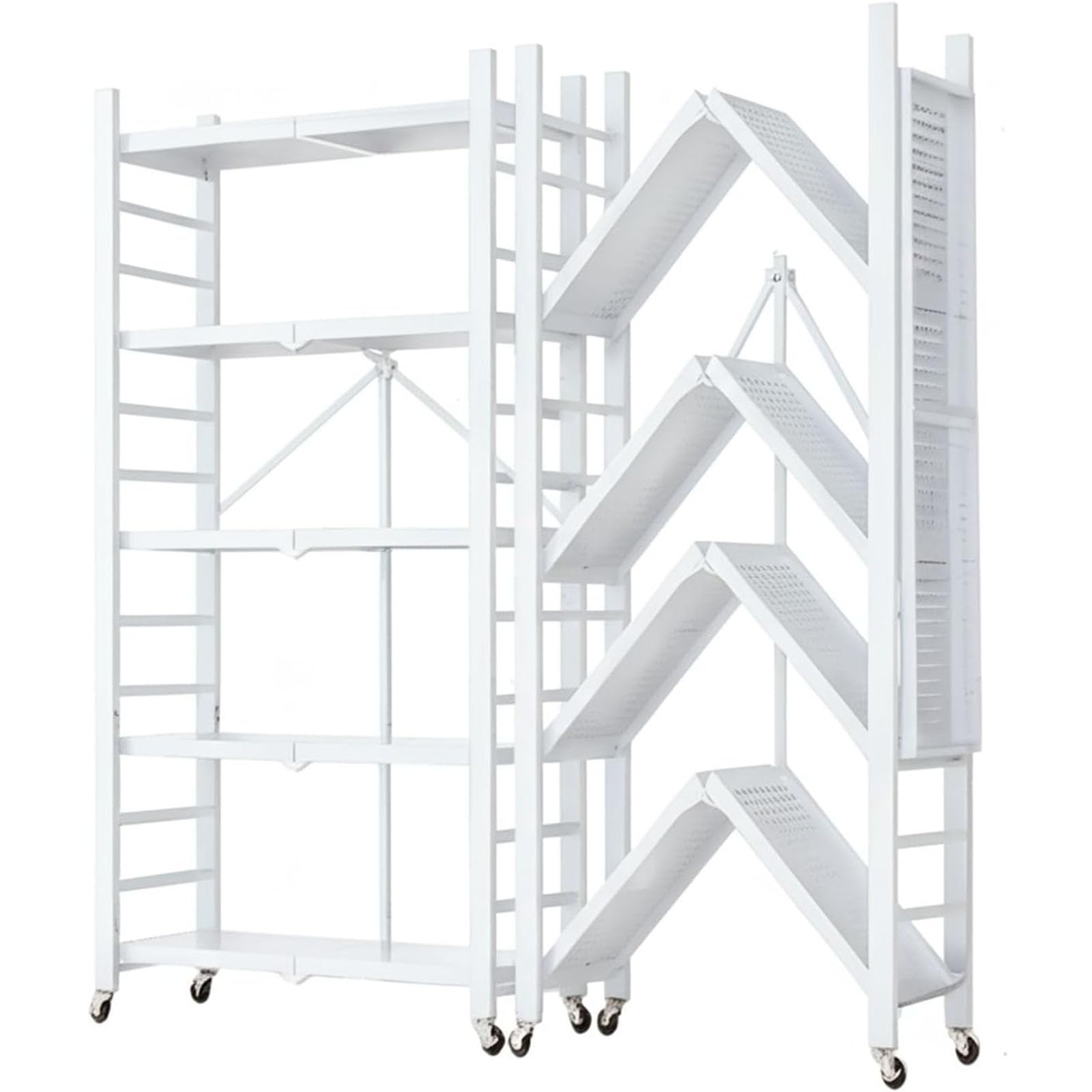 5-Niveaux Étagère de Stockage Pliable en Métal avec Roues, 28,15" W x 15,55" D x 62,60" H, Capacité de Chargement de 950 lbs, Etagère de L'assemblage sans Service(Blanc, 5-Niveaux)