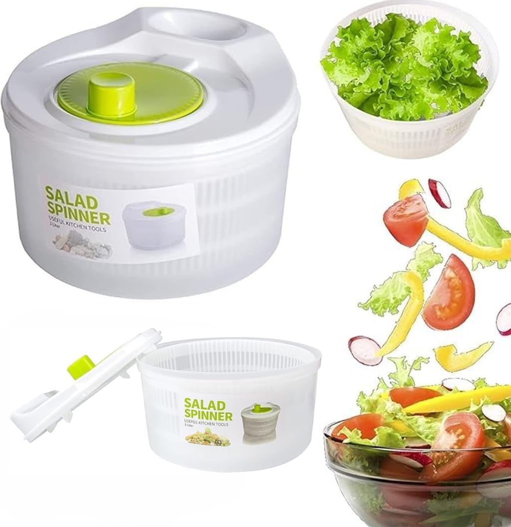 Large Salad Spinner for Easy Drying - Kitchen Tool for Vegetables & Fruits, Non-Slip Base, Pump Action, Multi-Purpose Washer and Snack Container,Perfect for Crisp Lettuce, Greens, and Herbs