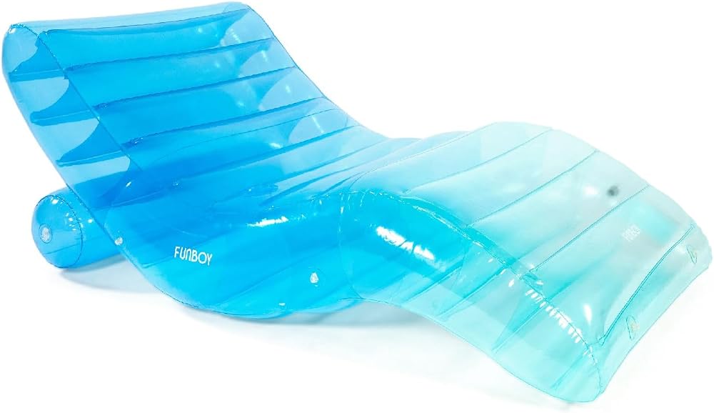 FUNBOY Giant Inflatable Luxury Tri-Color Chaise Lounger, Chair Pool Float for Adults, Transparent Blue Material, Perfect for a Summer Pool Party