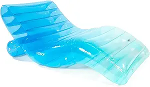 FUNBOY Giant Inflatable Luxury Tri-Color Blue Chaise Lounger, Chair Pool Float for Adults, Transparent Blue Material, Perfect for a Summer Pool Party
