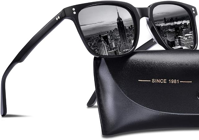CARFIA Lunettes de soleil Classic Square Polarized Hommes UV400 Protection pour la conduite de la pêche Randonnée Golf Shades CA5354L