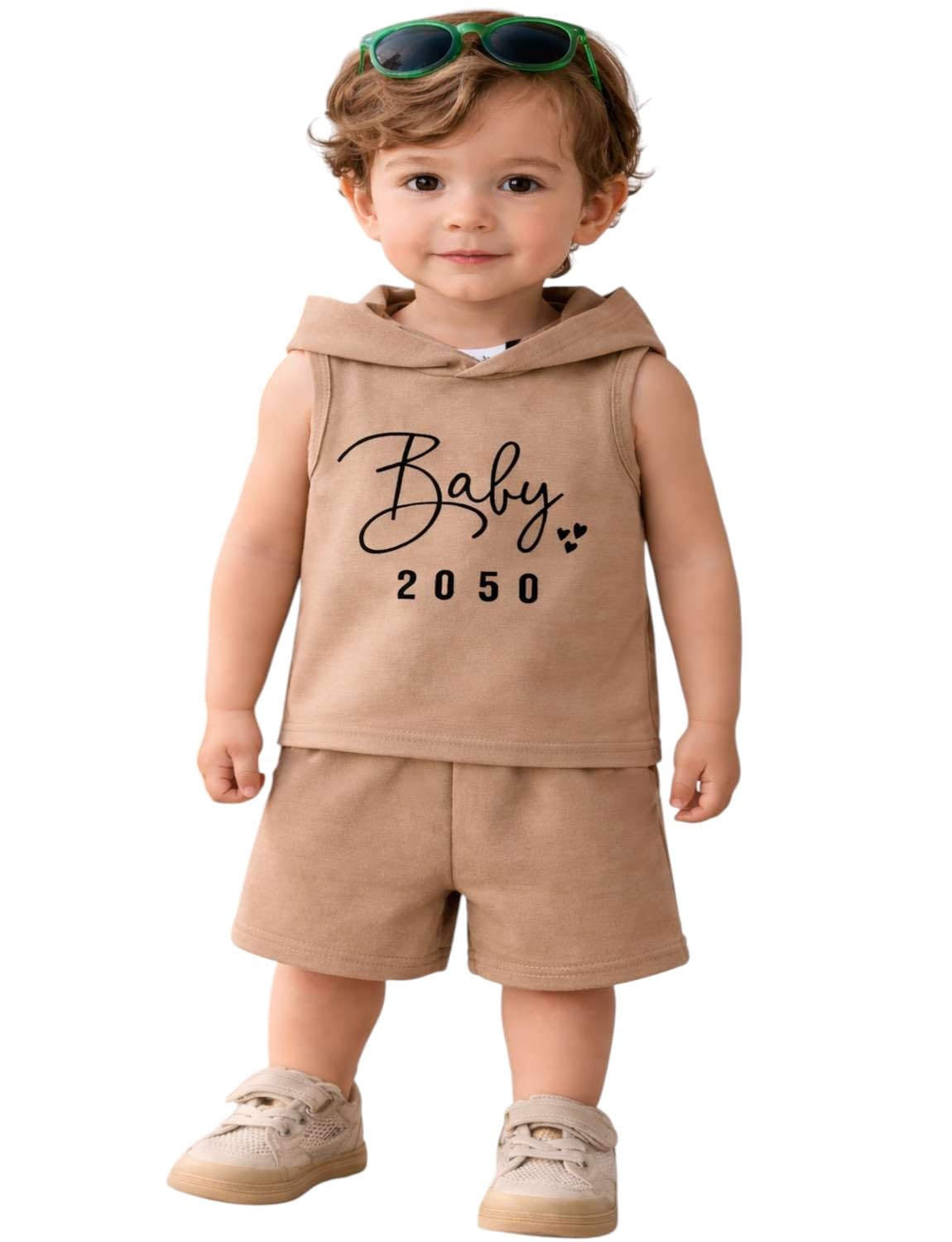 Baby Boys 2-Piece Summer Outfit | Sleeveless Hooded T-Shirt & Matching Shorts Set | 'Baby 2050' Graphic Playwear-image-47