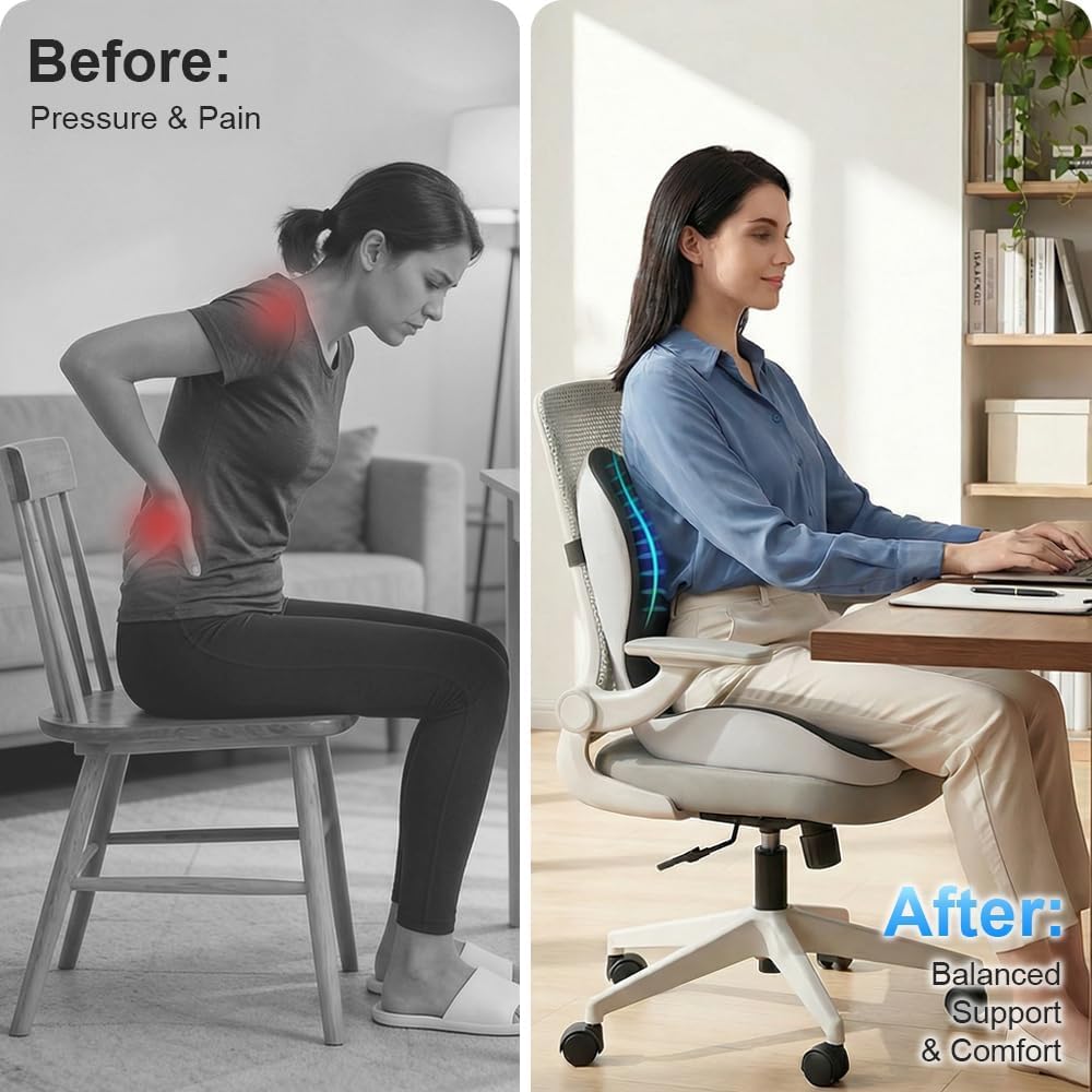 HoldOneLight Cojín con Respaldo Ergonómico, Cojín Ortopédico de Asiento con Apoyo Lateral, Acolchado Transpirable para Oficina, Coche y Uso Diario