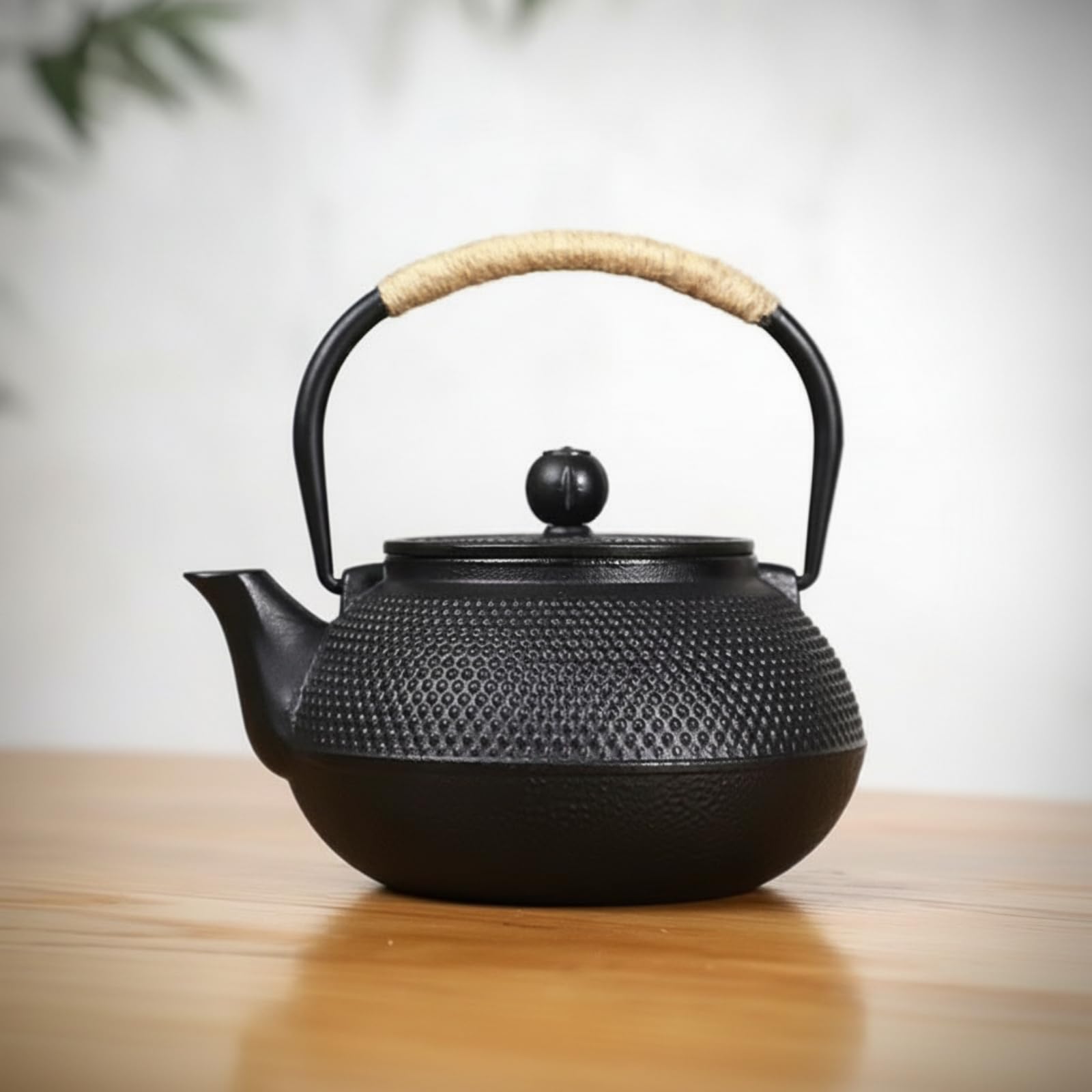 Tetera Hierro Fundido Negra Tetera con Asa Retención l Temperatura Vajilla para Cocina, 1200ml