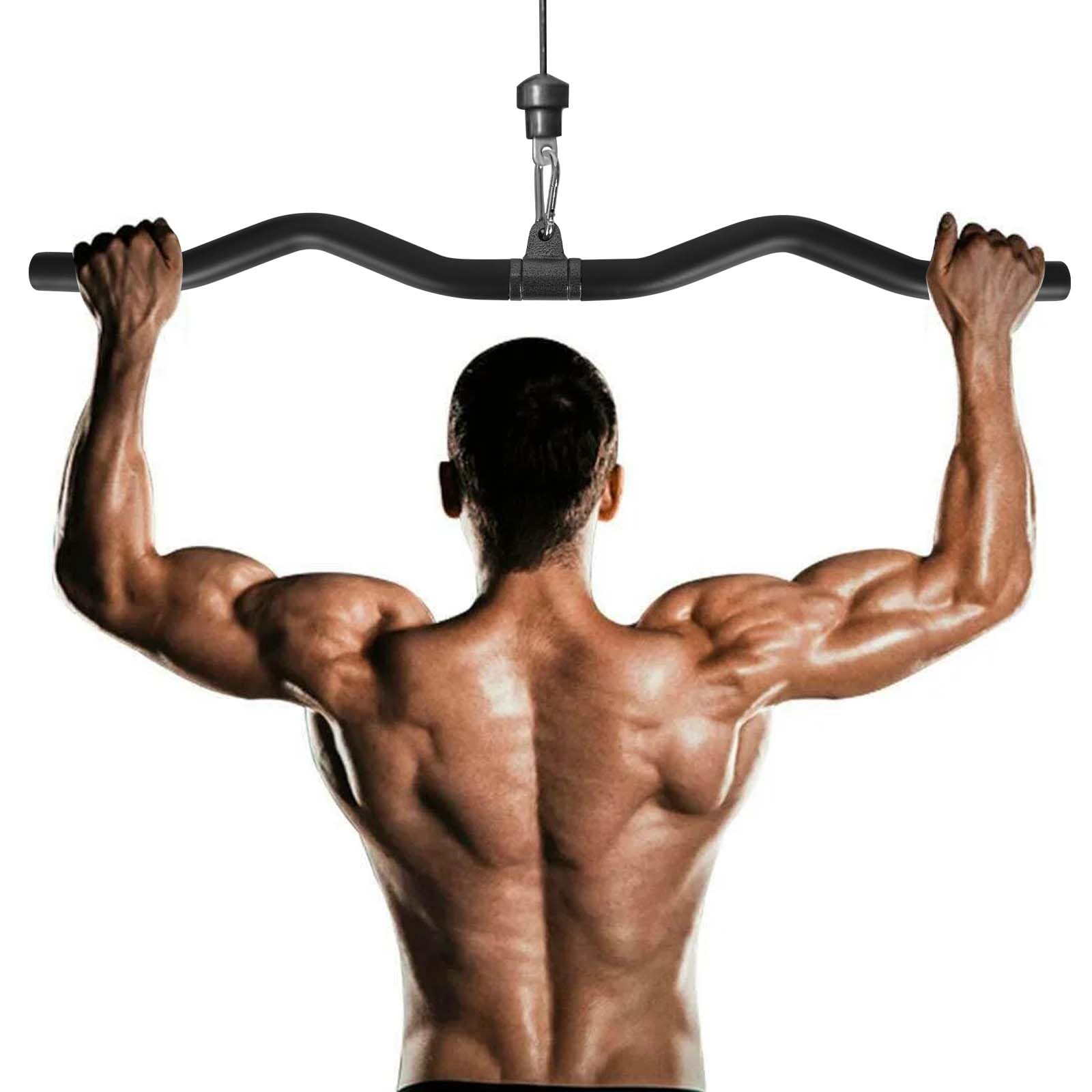 Barra per Bicipiti, Barra per Tricipiti, Barra Lat Machine Ergonomica 80 cm Nera, Barra per Trazioni Tricipiti per Casa, Palestra, Crossfit, Bodybuilding, Allenamento della Forza, Sport