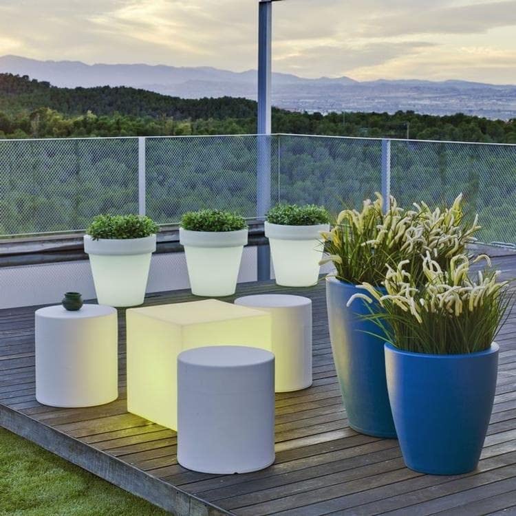 MAGNOLIA-Pot lumineux LED d'extérieur RGB solaire rechargeable H43cm Blanc New Garden