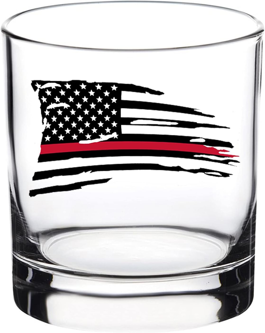 Rogue River Tactical Tattered Waving Firefighter Thin Red Line Flag Old Fashioned Whiskey Glass Drinking Cup Gift For Fire Fighter Department FD