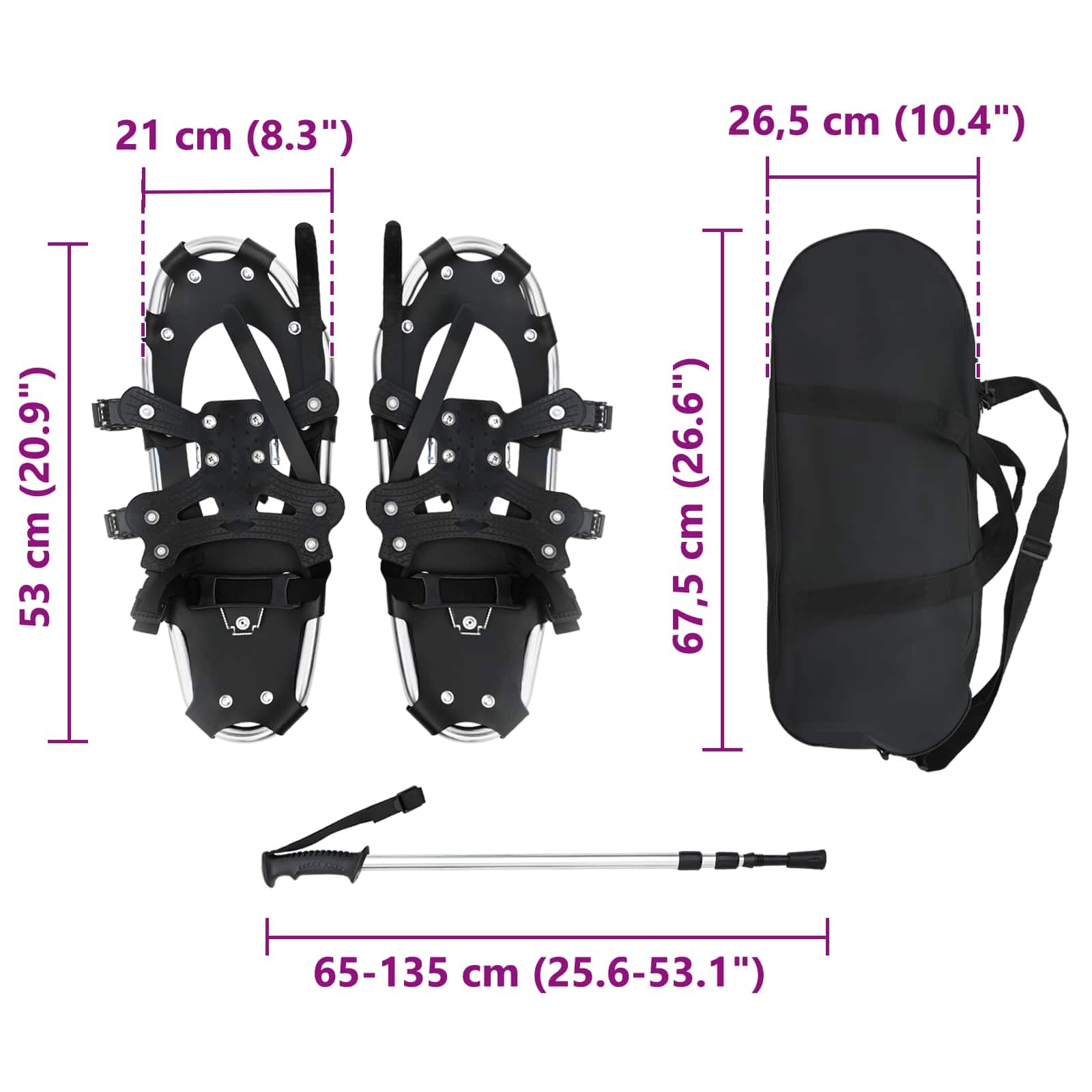 vidaXL Racchette da Neve 3 in 1 con bastoni da Trekking Argento e Nero, Ciaspole in Alluminio per Il Giardino, Attrezzatura Outdoor Regolabile, Accessori Moderni per Camminare sulla Neve