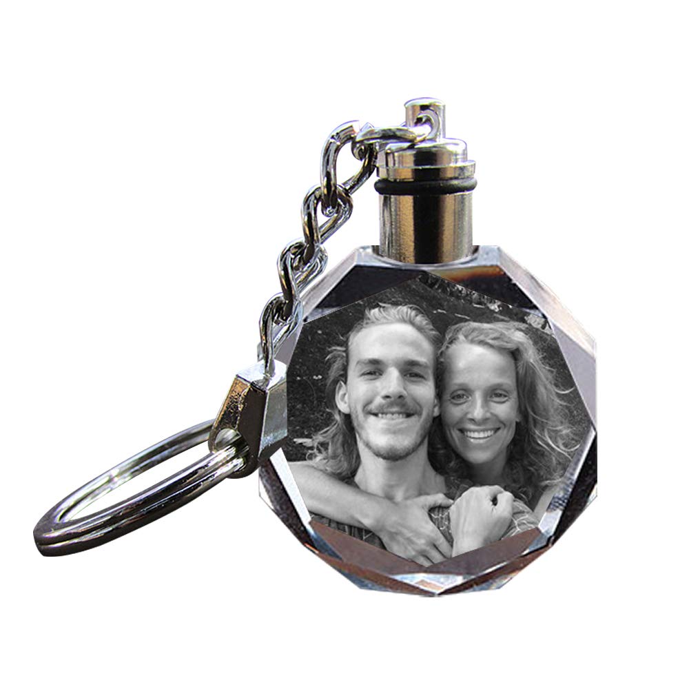 Zakally Custom Personalized Crystal Engraved Keychain Photo Keychain With LED Light (Hexagon)
