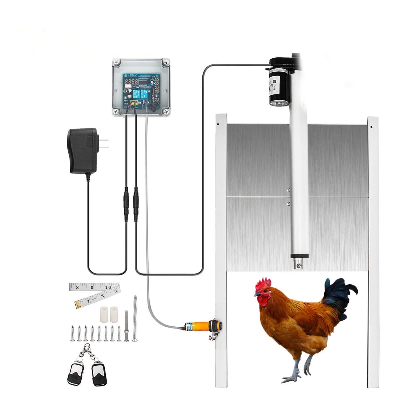 Lagerausstattung, Automatische Hühnertüröffner Kits W/Time Sensor Induktion Haustiere Türöffnung mit Infrarotsensor Automatiköffner(12.6Wx11.8H in)