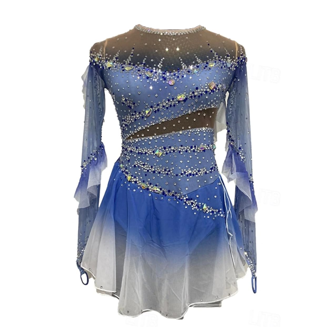 purpleq Professionelles Eiskunstlauf Wettkampf Kleid Gradient Langärmliges Eislauf Performance Kostüm für Mädchen Gymnastik Trikots Activewear Kristall/Strass Rollschuhkleid