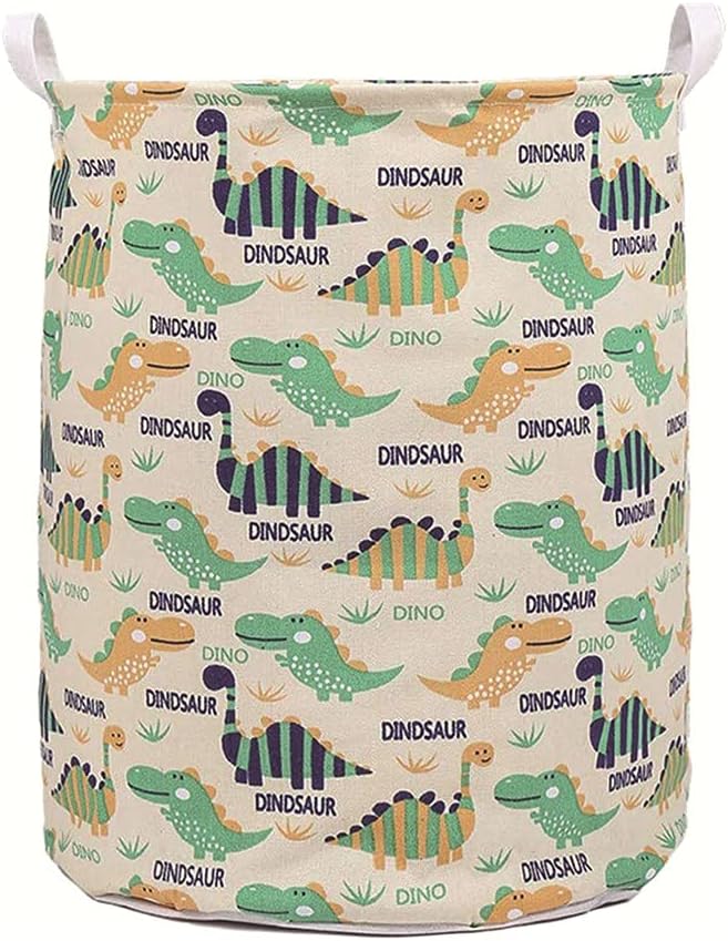 Unibedding Laundry Storage Basket Canvas Diosaur Baby Hamper Foldable Waterproof Storage Bin for Kids Room, Boy, Nursery Toy Organizer, Holiday Decor, Blue