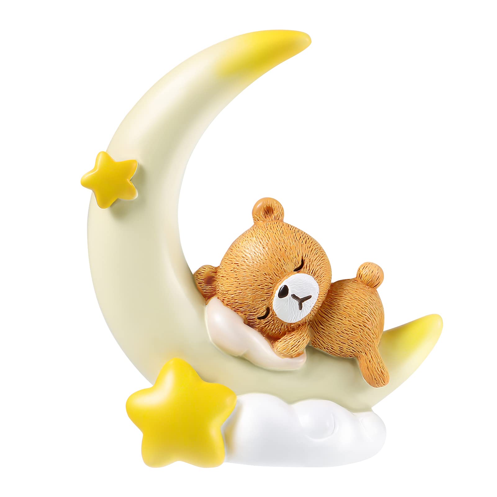 PRETYZOOMbear cake topper baby shower moon decorations for cakes pastel le little star elephant toppers- Creative Bear Moon Craft Statue Cartoon Resin Figurine Car Home Cake Desktop