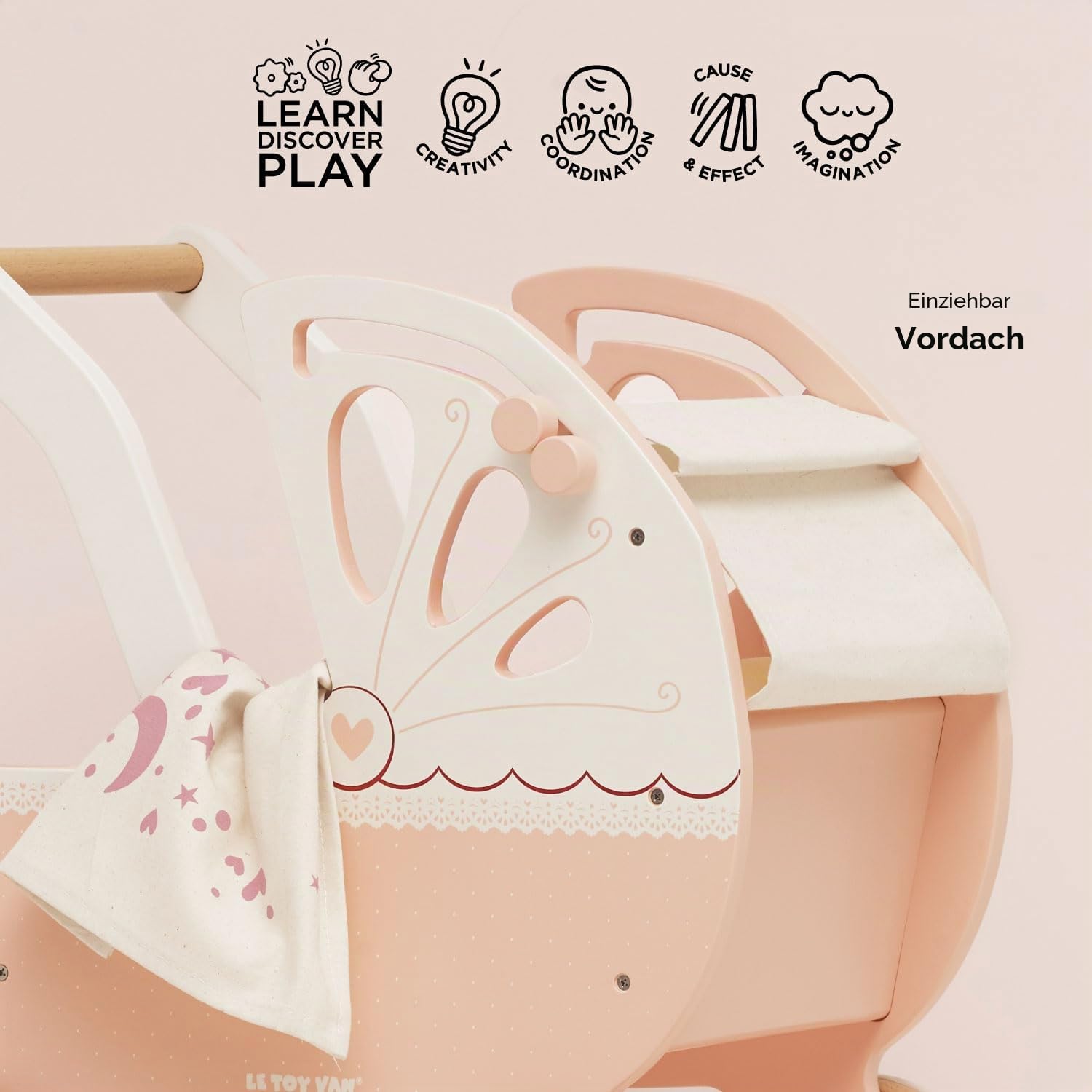 Le Toy Van – Pädagogisches Rollenspiel schöner Puppenkinderwagen „Süße Träume“ aus Holz | Für Mädchen & Jungen Rollenspiel Kinderwagen Spielset – Geeignet für Kinder ab 3 Jahren