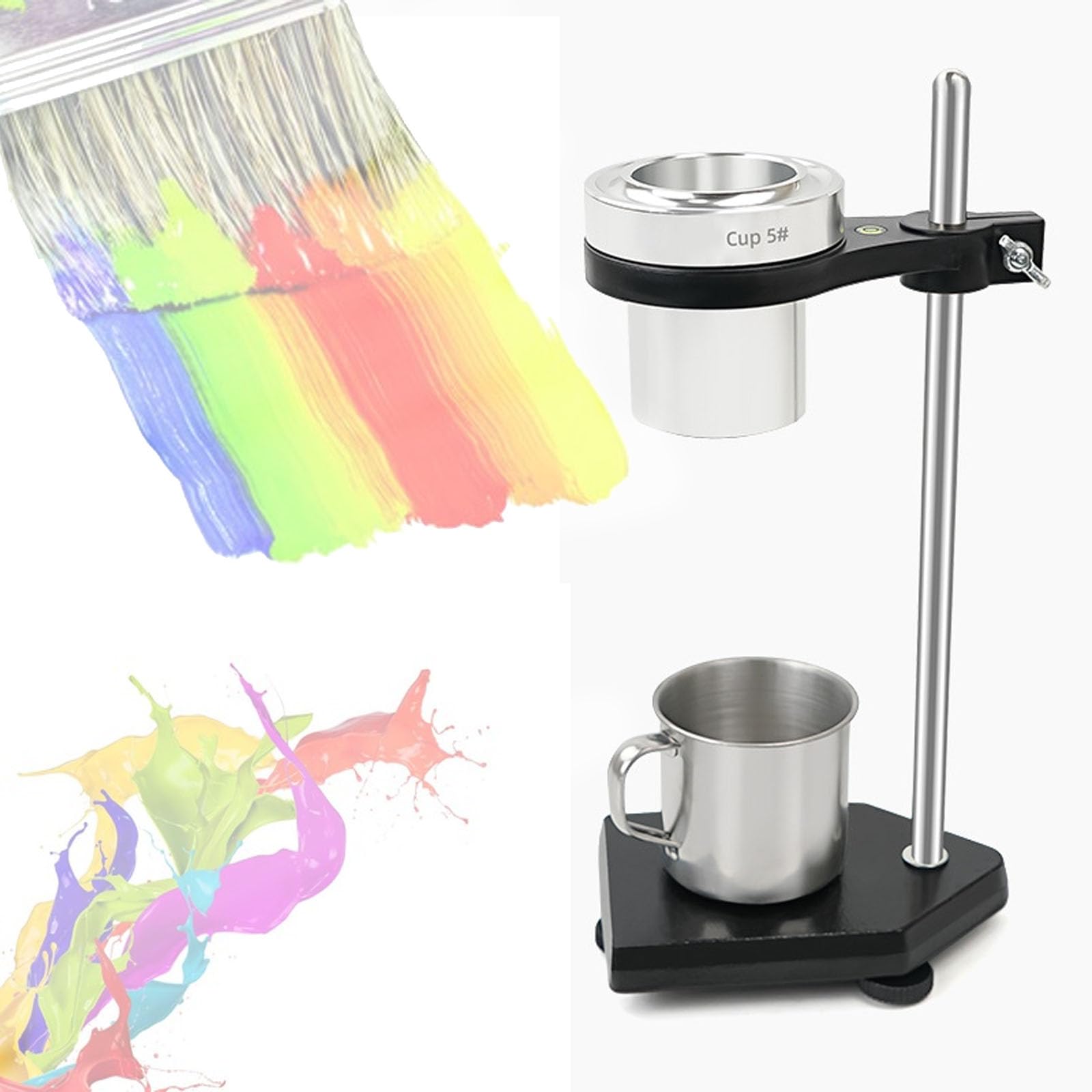 HKFGSHOP Viscosity Cup Viscometer, Viscosity Cup Liquid Flow Meter Liquid Viscosity Tester With Bracket, 10~1200cst Measuring Range, For Varnish, Lacquer, Ink, Latex Coatings Size 1/2/3/4/5 4