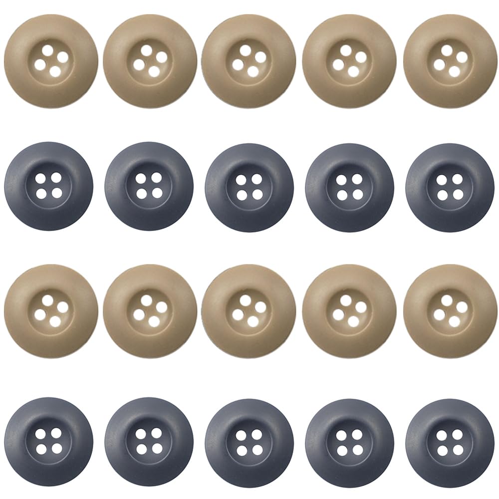 20PCS Mix Color Resin Button 4 Hole 0.8 Inch Army Military Buttons Sewing Button for Pants Jacket Uniforms Bags Accessorie Army Military Buttons (Blue,Dark Khaki, 32L=20MM)