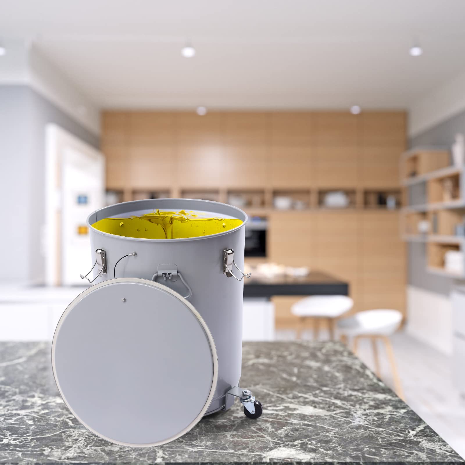 FXEIPOL Fryer Grease Bucket 16 Gal Coated Carbon Steel Oil Filter Pot Oil Disposal Caddy with Caster Base Grease Transport Container for Fast Food Chains, Hot Pot Restaurants