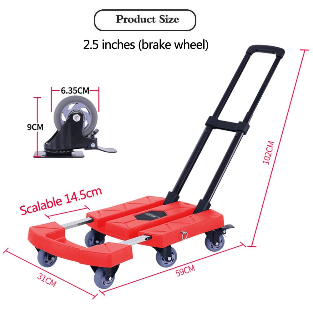 Faltbare Teleskop-Trolley, Handhabung Multifunktionsauto Schwerer Hand-LKW, Haushalt Anhänger, klappbaren tragbaren Pull Cargo-Rod-Auto,Blau,2.5 inch Wheels