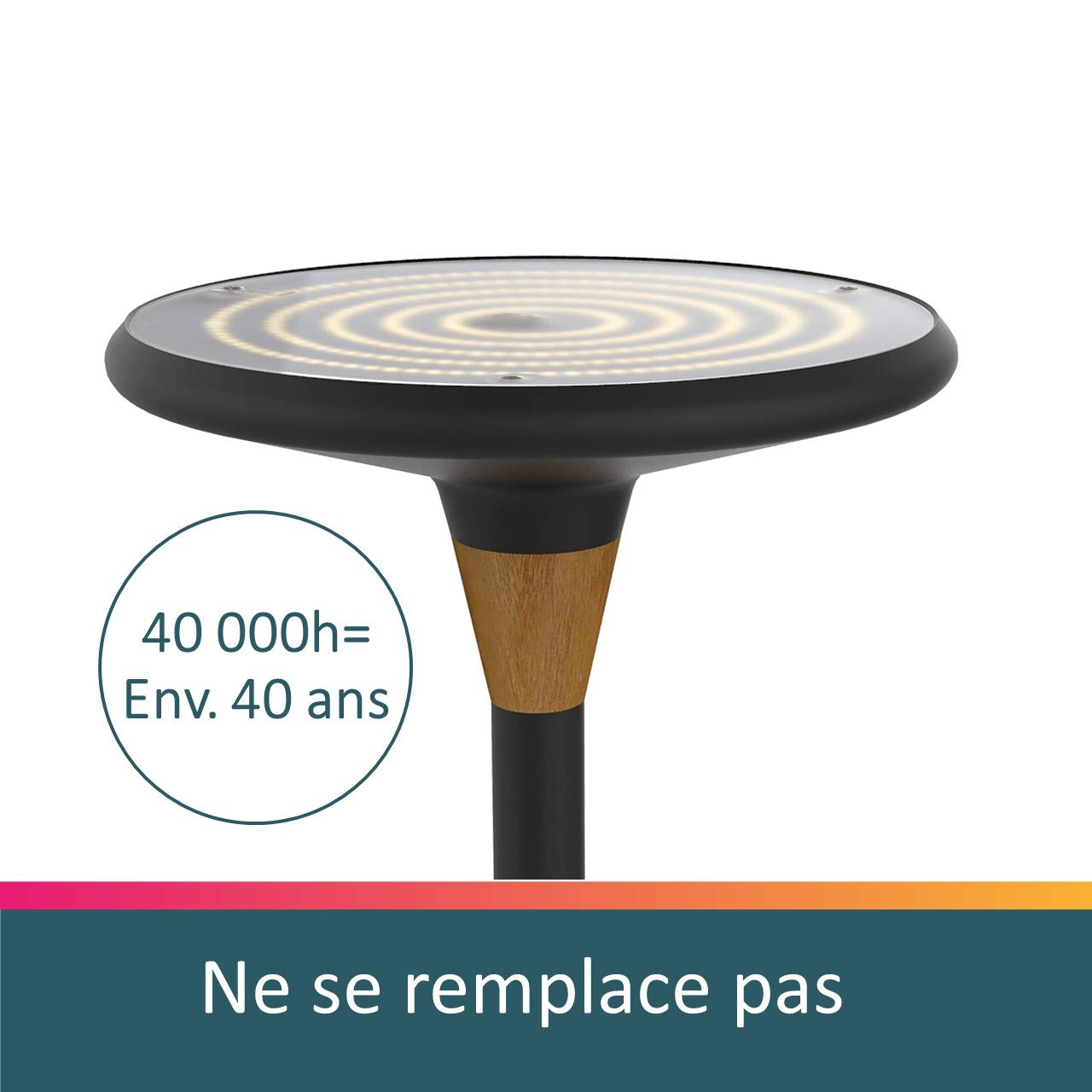 Unilux BALY Lampadaire LED 44W 5300 Lumens à Variation d'Intensité lumineuse 180 x 34cm Noir/Bamboo