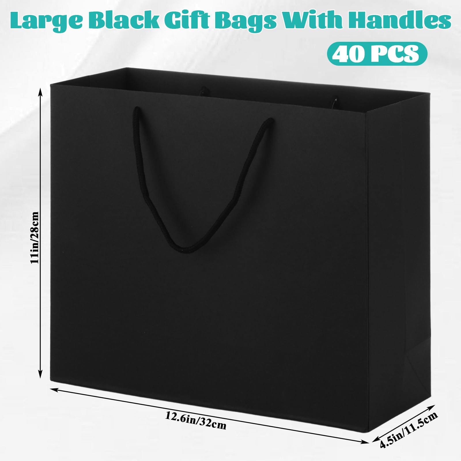 LDHHYH Lot de 40 sacs cadeaux noirs extra larges avec poignées, 31,8 x 11,4 x 27,9 cm, sacs cadeaux robustes pour cadeaux, grand sac cadeau pour mariage, fête, anniversaire, affaires et shopping