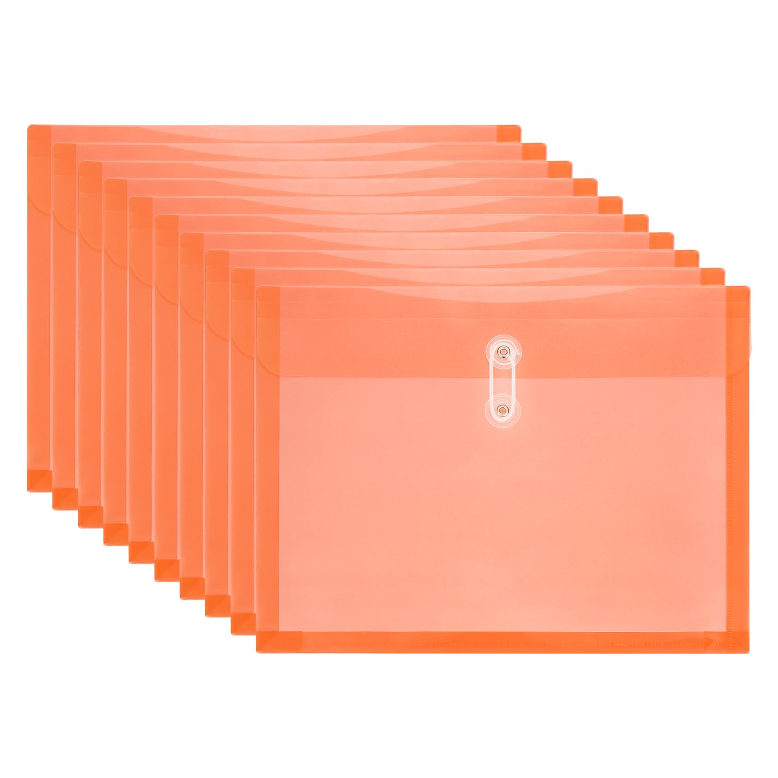 PATIKIL 10Pcs Plastic Envelopes with Button String Tie Closure, Letter A4 Size File Document Folders Envelopes for Home Work Office Organization, Orange