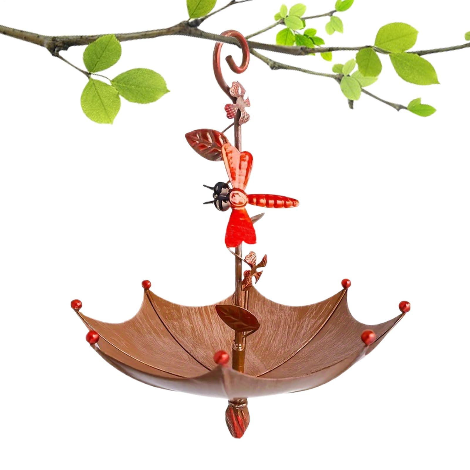 Comedero para pájaros con Forma de Paraguas, Ideal para Mariposas, libélulas y Abejas. Incluye Bebedero y Bebedero Colgante para pájaros. Soporte para jardín Exterior.