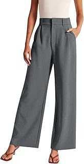 Pantalon d'affaires à jambes larges pour femme - Pantalon de costume de bureau - Taille haute - Décontracté - Classique - Pantalon de loisirs élégant - Pantalon long