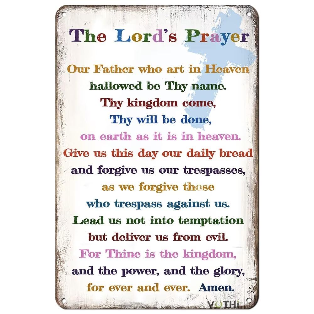 Funny Sign Lord's Prayer Wall Decor Tin Signs Religious Decor Christian Scripture Wall Art For Bible Study Church Sunday School Blessed Inspirational Wall Art For Room 8x12 Inches