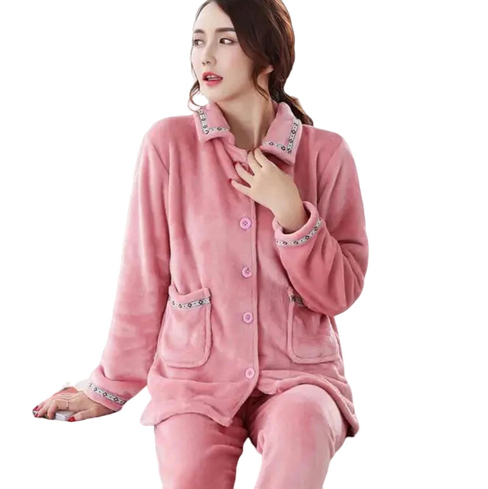 MdybF Pigiama Donna Set di Pigiami Caldi Inverno Autunno per Donne Spesse Corallo Maniche Lunghe Pigiama Set di Pigiami Abbigliamento da Casa