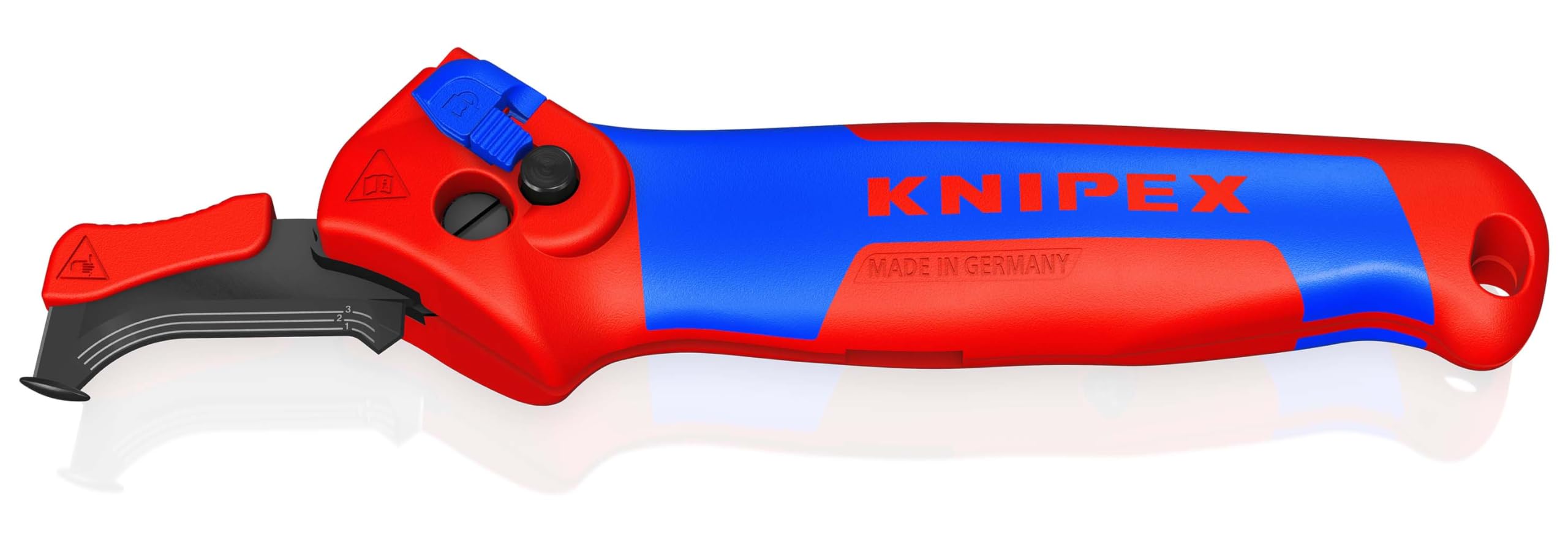 KNIPEX Abmantelungsmesser mit Gleitschuh und Ratschenfunktion mit Mehrkomponenten-Hüllen 146 mm, 16 50 145 SB