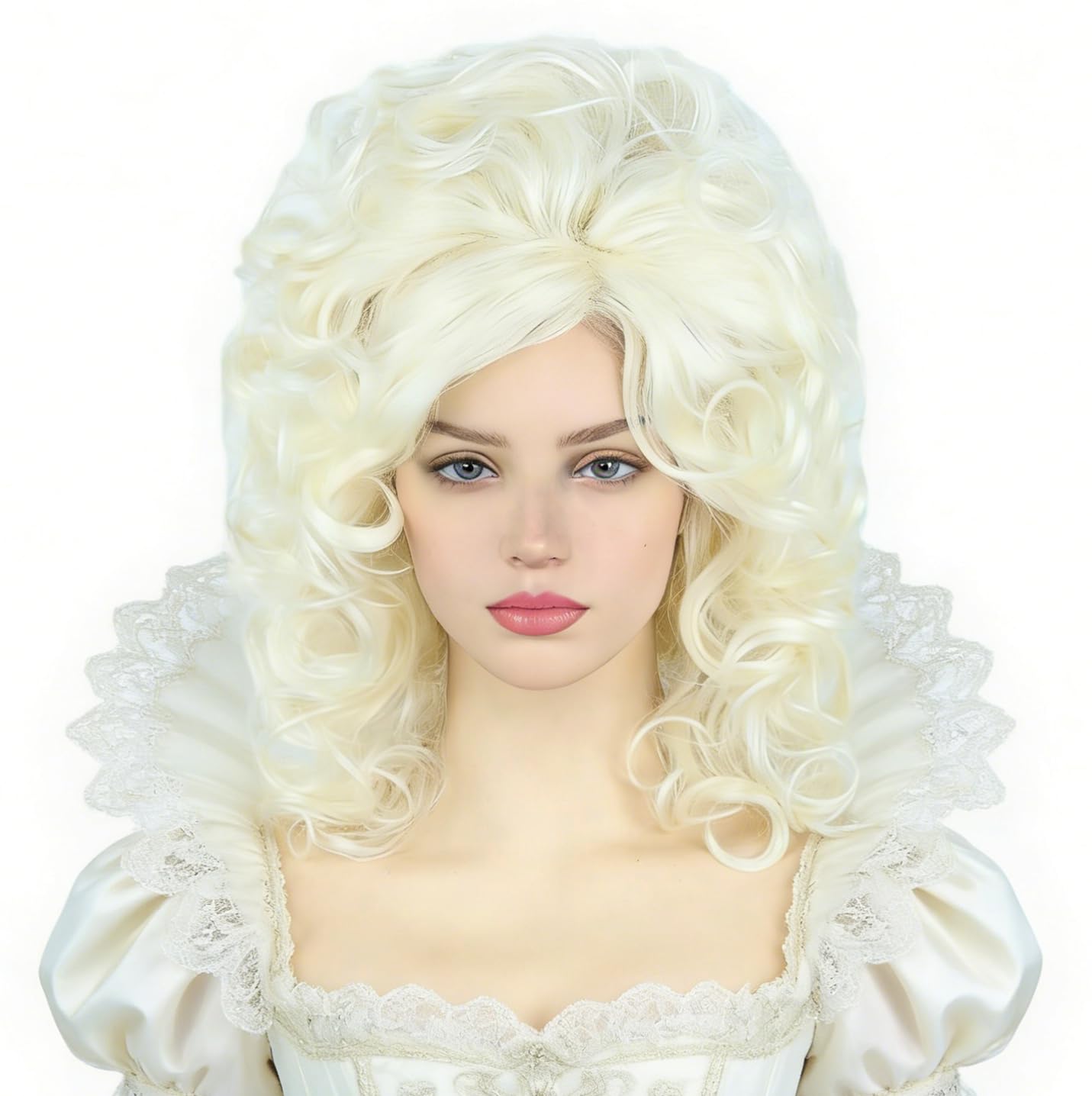 Topcosplay Women Wigs Platinum Blonde Curly Beehive Bouffant 60s Wigs Halloween Costume Wig