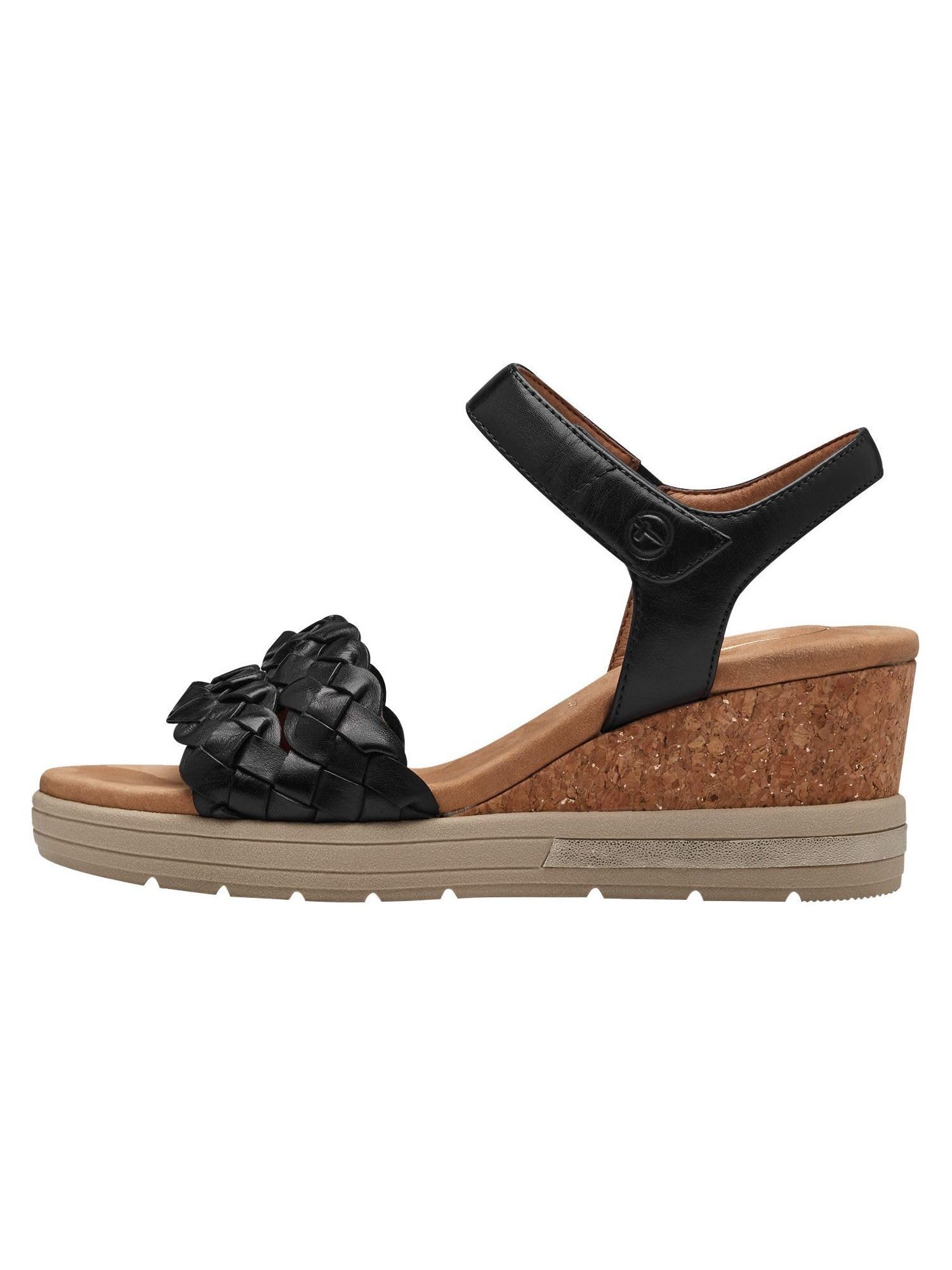 Tamaris Comfort Women’s Sandals with Wedge Heel Leather Comfortable, Black Nappa, 6,5 UK