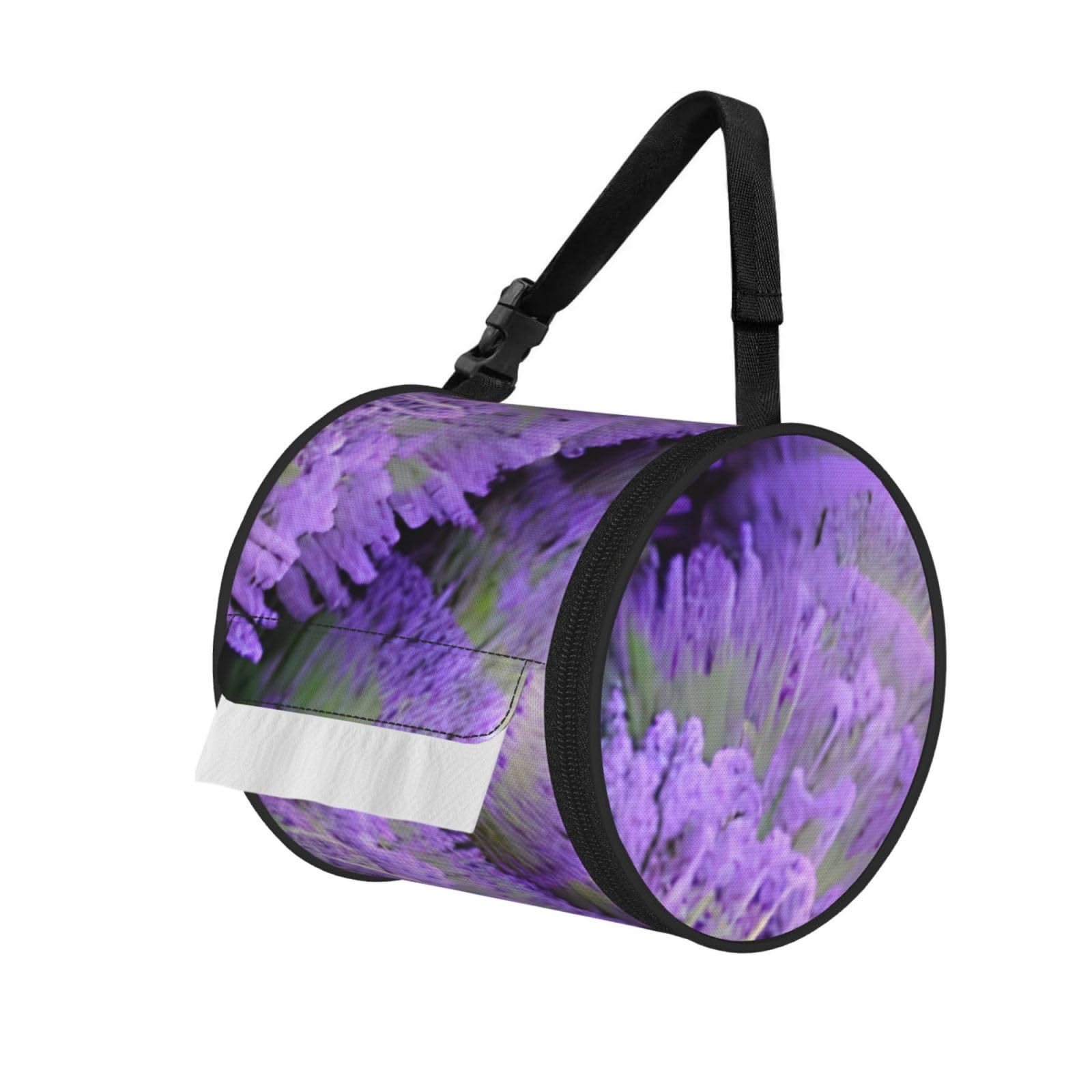 Romantic Lavender Print Cylindrical Tissue Holder Bathroom Car Home Office Kitchen Decor Versatile