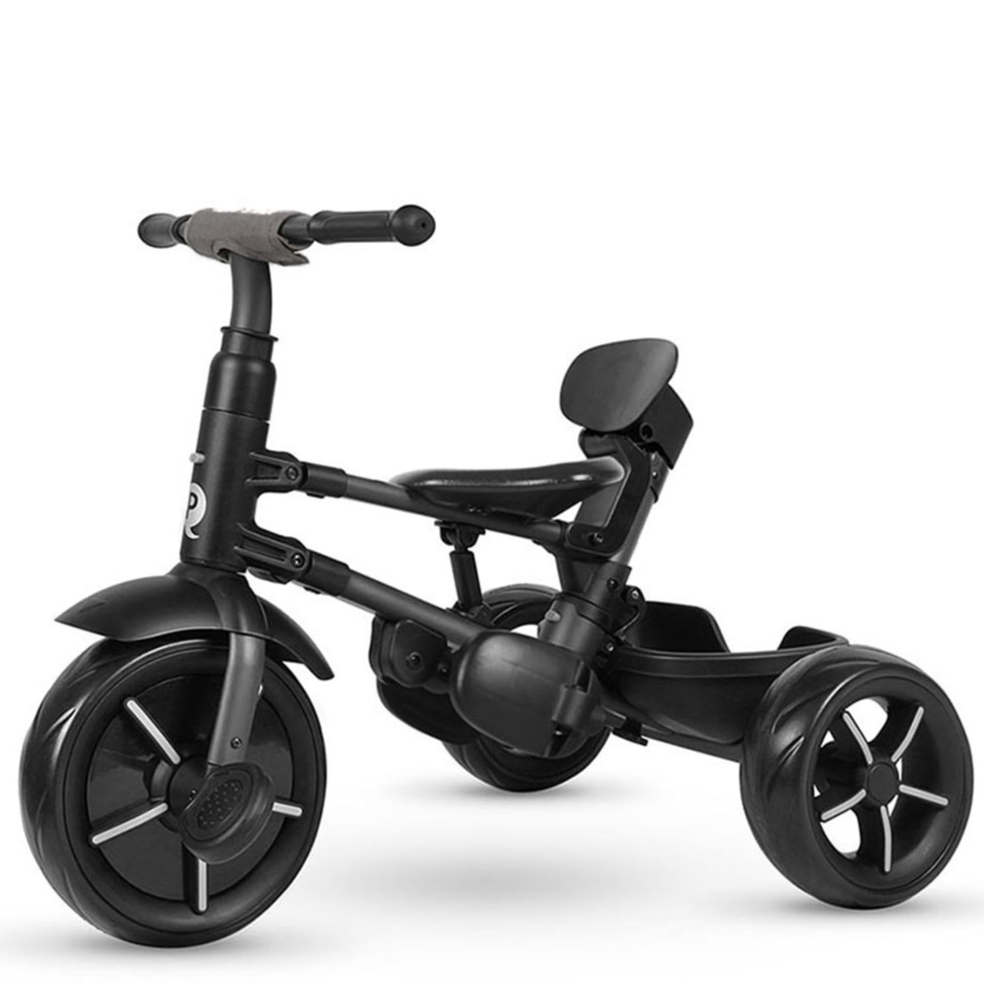 Qplay Triciclo Evolutivo Rito Star Negro | Compacto, Plegable, con Capota Extensible y Freno – para Niños de 10 a 36 Meses