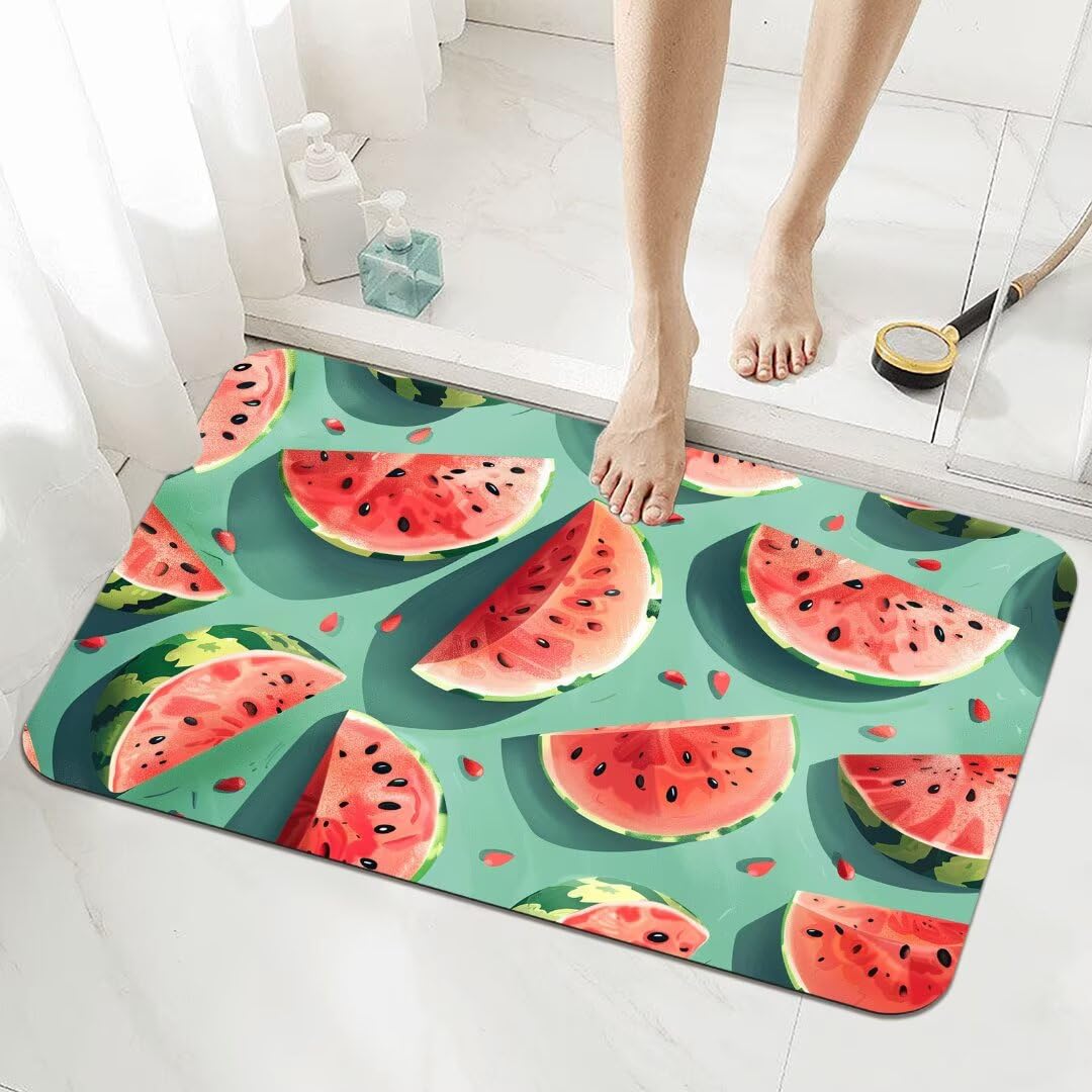 Badematte Rutschfester 90x150cm, Super Absorbierende Badezimmerteppich, Schnelltrocknende Badteppich Badvorleger Rutschfest Waschbar Teppiche Badezimmer, Duschvorleger Dünn Fußmatte Watermelon 5-1195