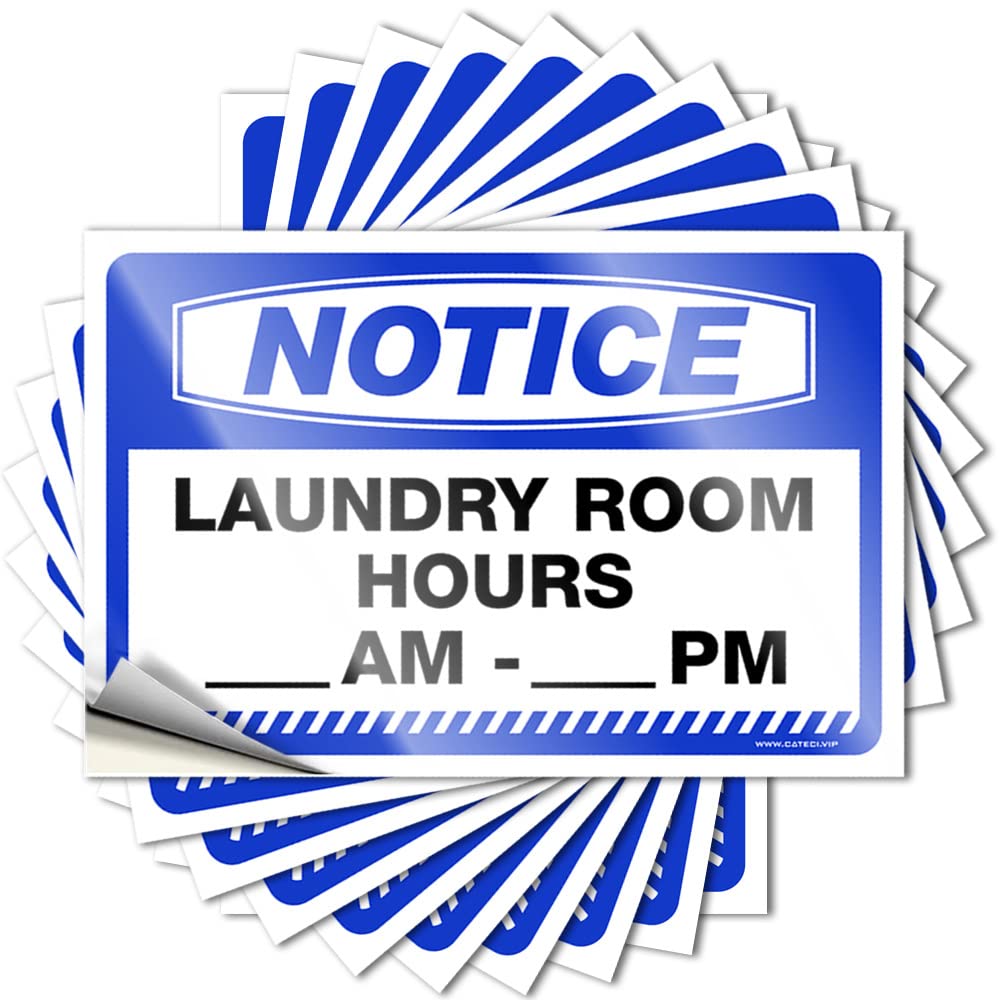 Lettering Sticker Plain Waterproof Vinyl Sticker | Notice Laundry Room Hours____ Am - ____ Pm Cats Bumper for Teacher DIY Projects(6X9CM)