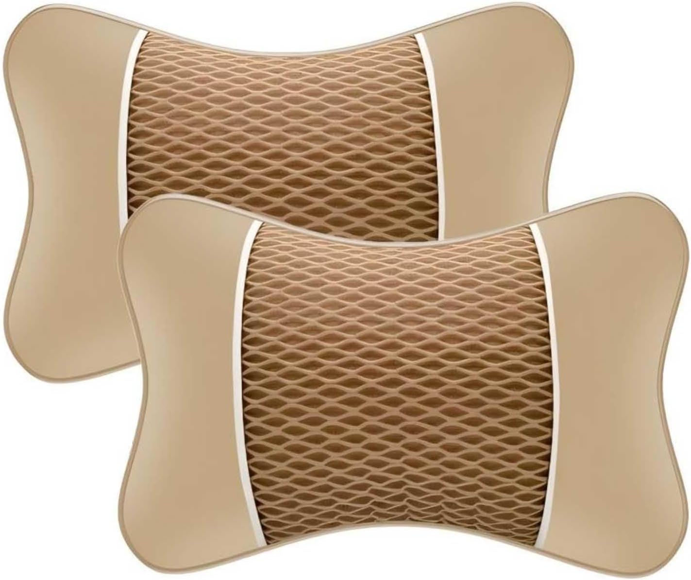 2 Pack Car Neck Pillow for Buick Regal Generation 5 2002-2009, Memory Foam Headrest Pillow for Car Seat Adjustable Strap Removable PU Leather Cover,Beige