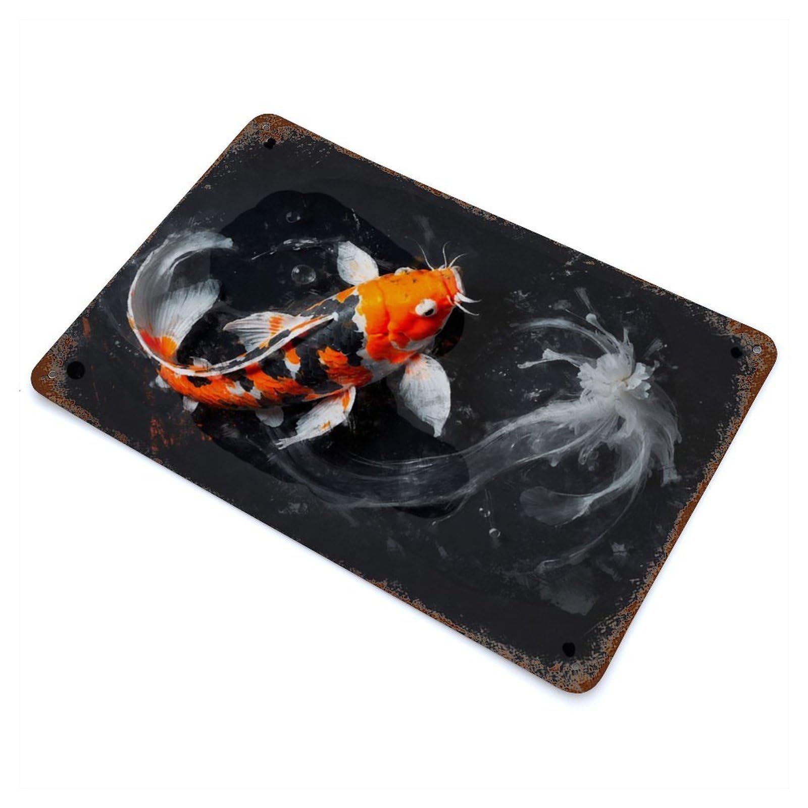 Golden Koi in Bloom Decorative Tin Sign 11.8"x7.9", for Bistro, Counter And Cafe Decor, Classic Wall Plaque