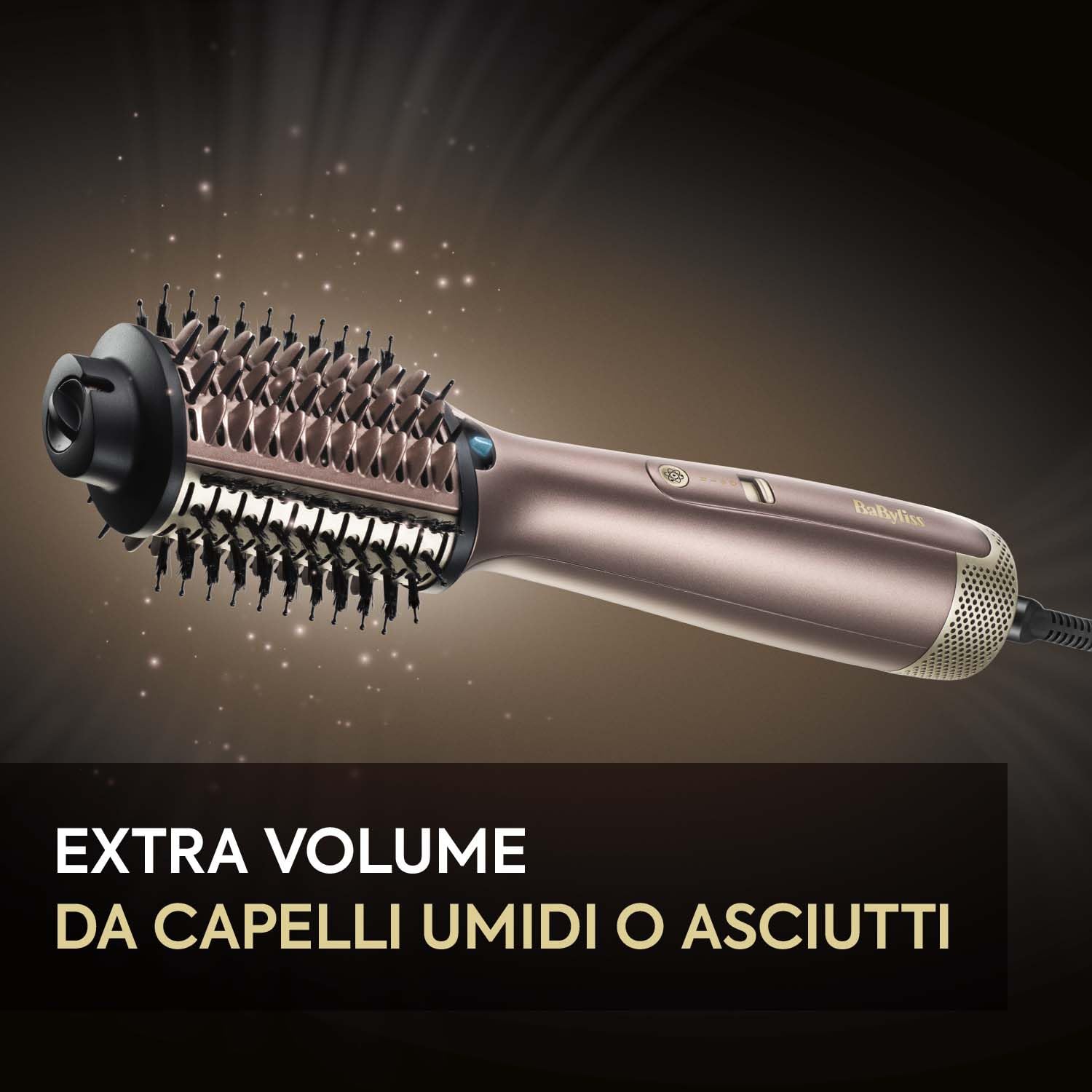 BaByliss Air Power Volume 2in1 Styler e asciugacapelli, da capelli bagnati ad asciutti, spazzola asciugacapelli volumizzante per capelli da medi a lunghi, 3 temperature, funzione ionica, oro, AS95E