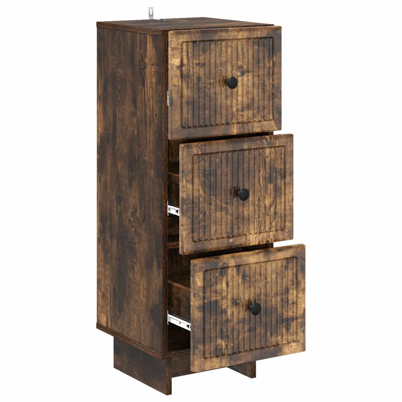Cassettiera in rovere affumicato, 33 x 34,5 x 90 cm, armadietto, credenza, cassettiera multiuso, per ufficio, soggiorno, camera da letto